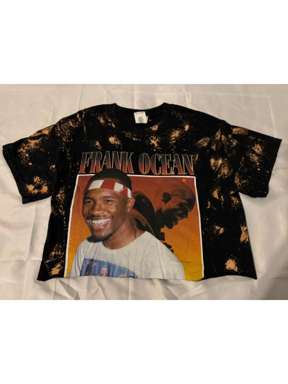 RARE Frank Ocean Custom Bleach Dye Cropped Graphic Tee Size Small